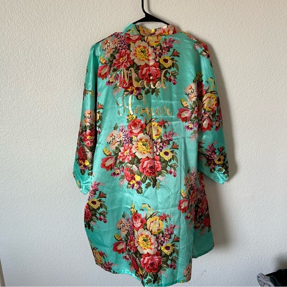 Floral Satin Kimono Maid of Honor, Wedding Robe - Multicolor - Picture 2 of 5